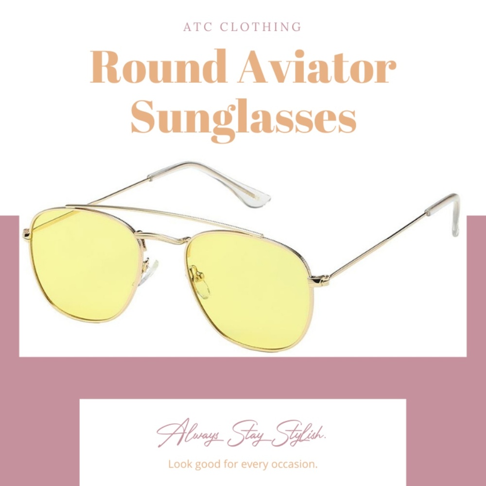 Round Aviator Sunglasses Gold Frame Yellow lens